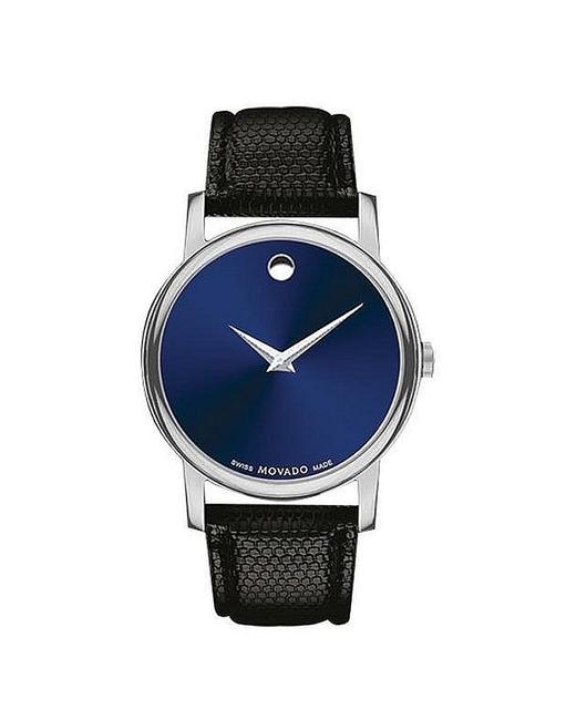 Movado Black Leather Stainless Steel Museum 2100009 Watch
