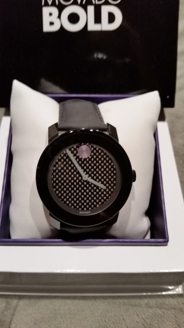 Movado Black Leather Band with Carbon Fiber Dial Watch