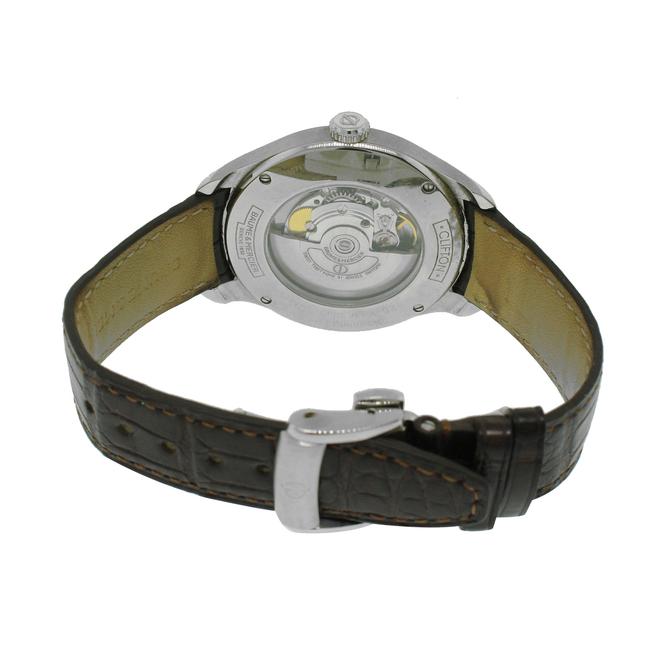 Baume & Mercier Silver Brown Stainless Steel Leather Band Skeleton Back Watch