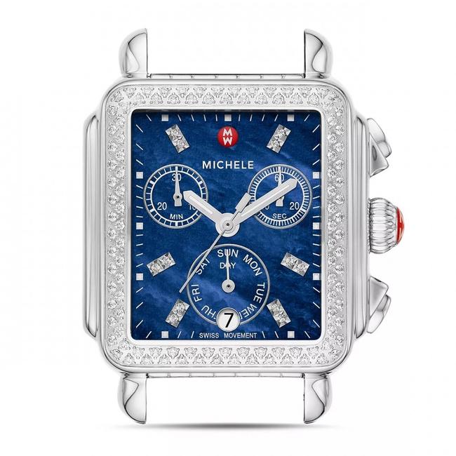 Michele Silver Deco Stainless Steel Blue Mother Of Pearl Diamond Mww06p000287 Watch
