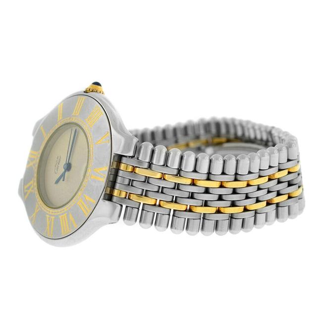 Cartier Yellow Gold Silver Must De 21 Mens Unisex Steel Bullet Quartz 35mm Watch