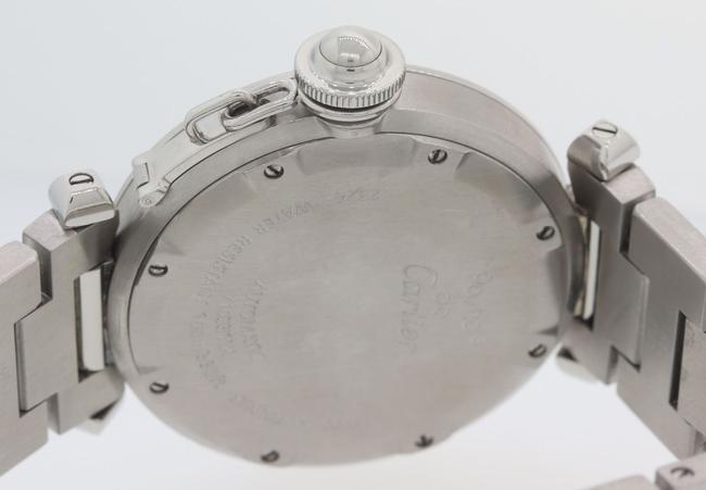 Cartier Silver W Pasha Steel Date Arabic Dial 35mm 2324 Pouch Watch