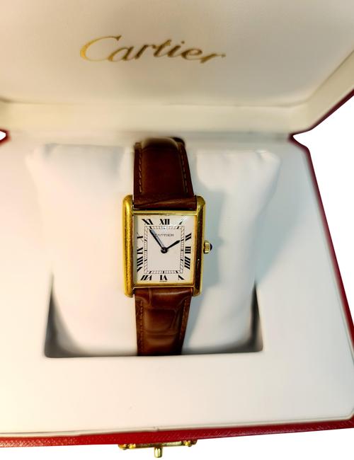 Cartier Gold Brown Swiss Tank Ladies Vintage Watch