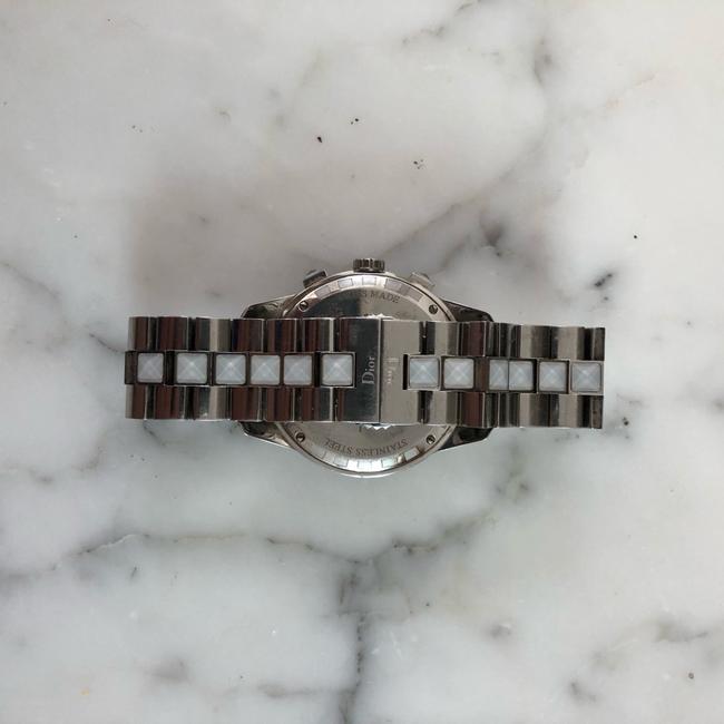 Dior Silver Lady Christian Christal Chronograph Diamond Bezel Mop Ss Quartz Watch