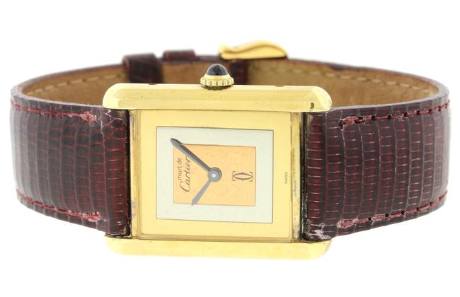 Cartier Yellow Gold Brown Box Must De Tank Vermeil Silver Papers Watch