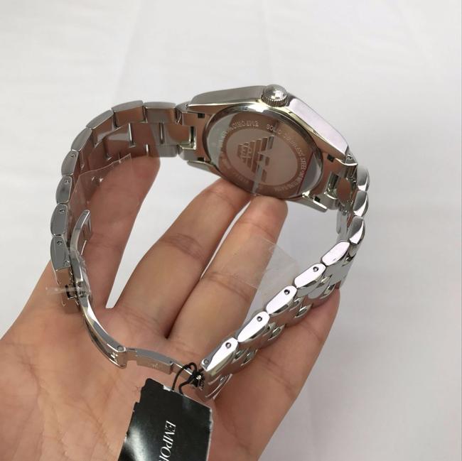 Emporio Armani Silver and Black Mens Dial Stainless Bracelet Watch