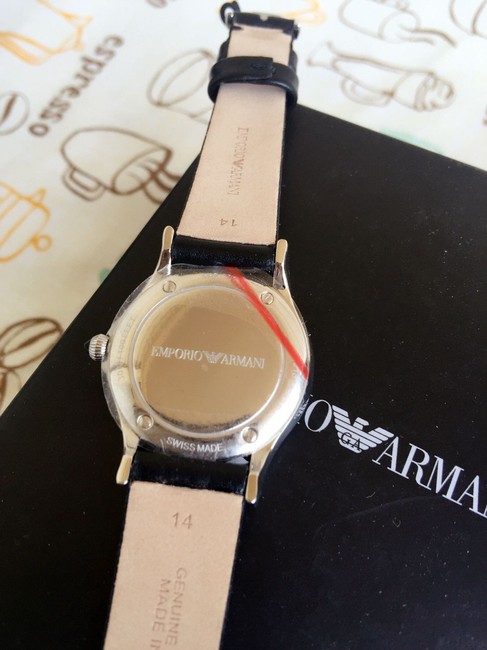 Emporio Armani Black Womens Swiss Leather Strap Watch