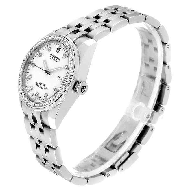 Tudor White Diamonds Stainless Steel Glamour Date M53020 Womens Wristwatch 31 Mm Watch