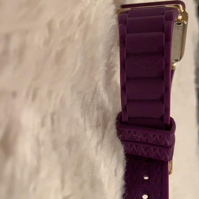 Michele Purple Jelly Womens Mww06l000020 Park Bean Goldplated Rectangle Chronograph Dial Strap Watch