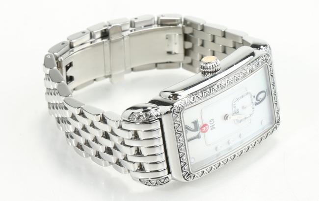 Michele Silver Deco Diamonds Stainless Steel Watch