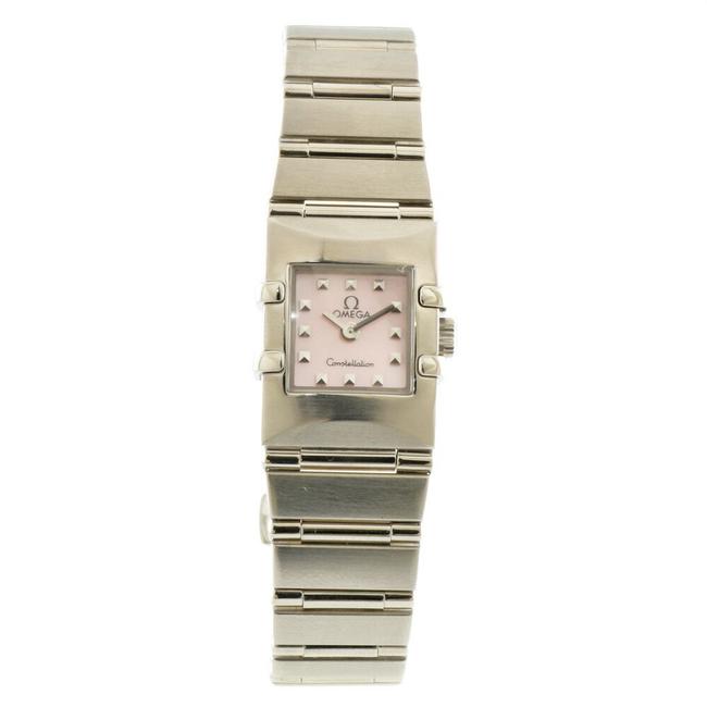 Omega Pink Shell Constellation Carre Quadra Silver Ladies Stainless Steel Watch