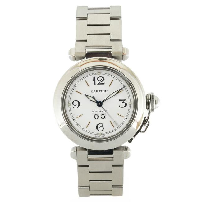 Cartier Pasha C Big Date 2475 Silver White Mens Stainless Steel Watch