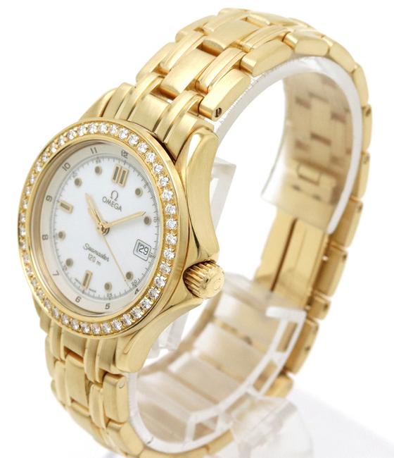 Omega Seamaster 120mm White Dial K18yg Bezel Diamond Ladies Qz Quartz 2175.20 Watch