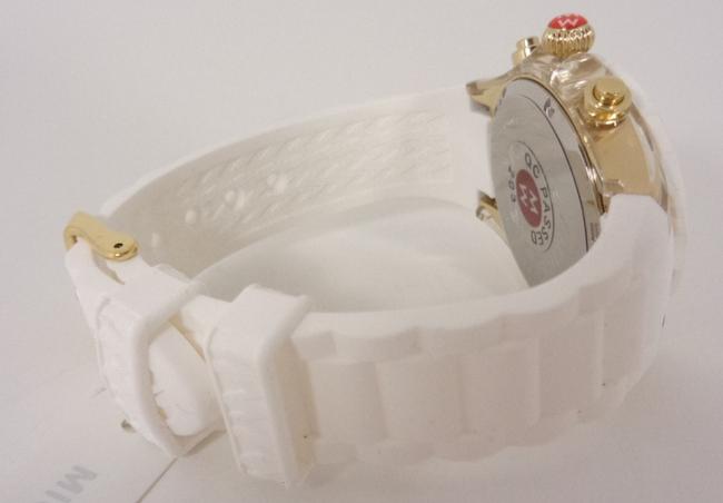 Michele White/Gold Jelly Mww12f000077 Womens Bean Chrono Tone Silicon Bracelet New Watch