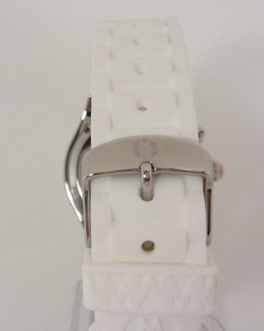 Michele White/Silver Jelly Mww12f000032 Womens Bean Chrono Tone Silicon Bracelet New Watch