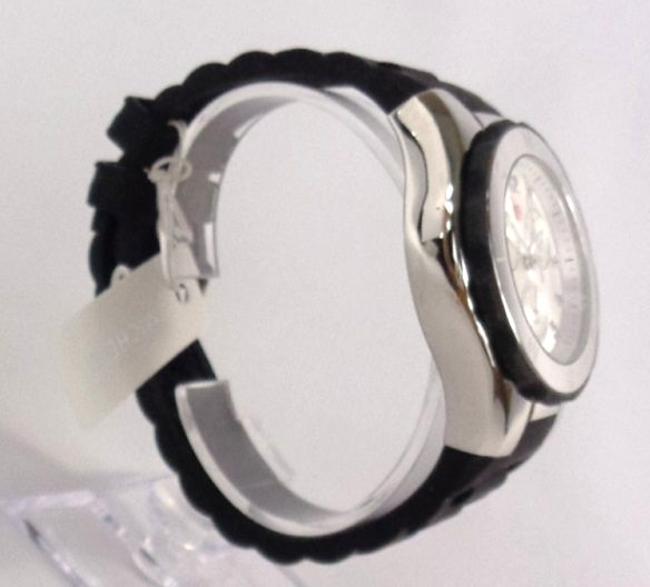Michele Black/Silver Jelly Mww12f000033 Womens Bean Chrono Tone Silicon Bracelet New Watch