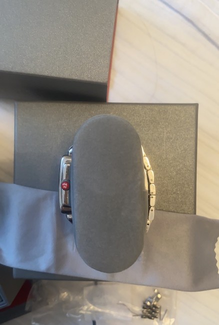 Michele Silver and Rose Gold Pave Bracelet Watch