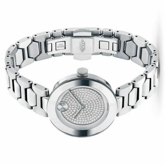 Movado Silver Bold Stainless Steel Bracelet Crystal Dial Womens 3600567 Watch