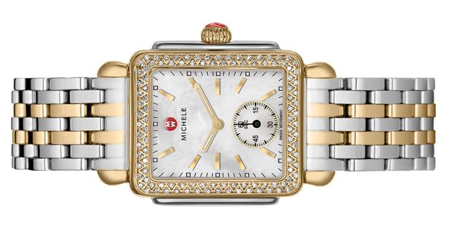 Michele Two Tone Deco Mid 18k Gold Mother Of Pearl Diamond Mww06v000023 Watch