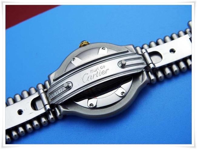 Cartier Ivory with Blue Steel Hands W Midsize Must De 21c 18kgp & St.steel Quartz W/Bracelet Watch