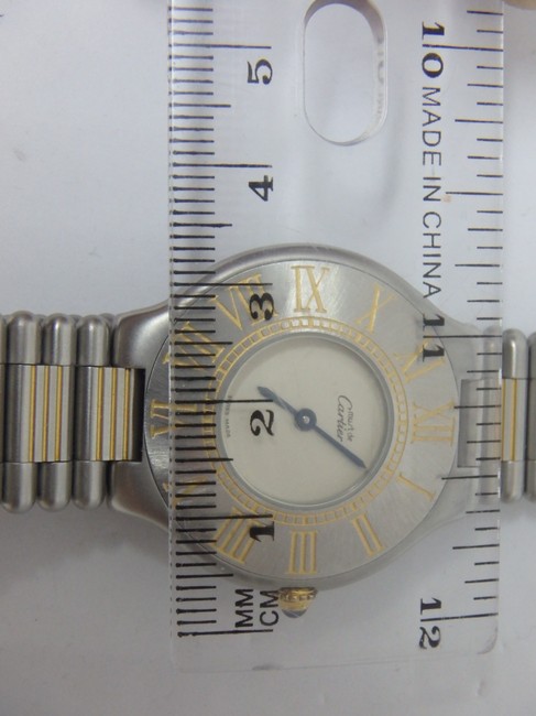 Cartier Ivory with Blue Steel Hands W Midsize Must De 21c 18kgp & St.steel Quartz W/Bracelet Watch