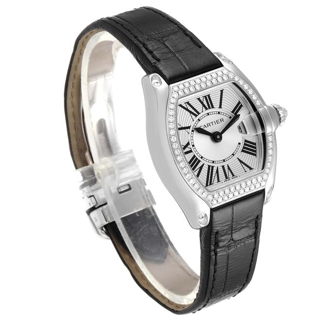 Cartier Silver Diamonds 18k White Gold Roadster We500260 Womens Wristwatch 31 X 37 Mm Watch