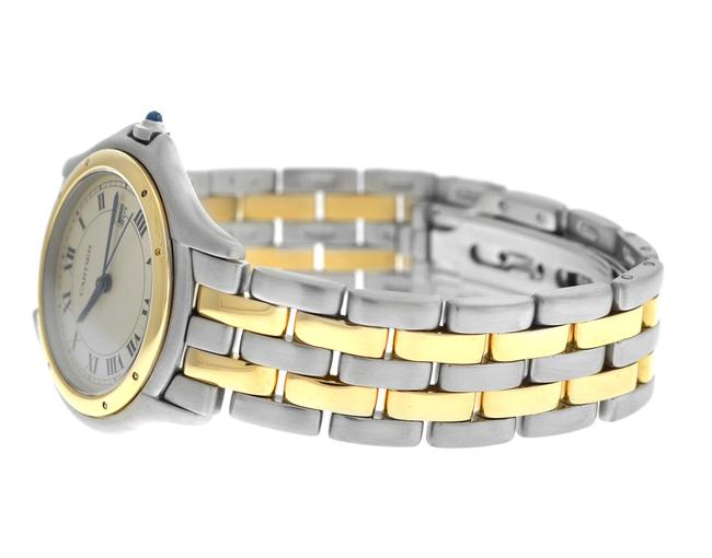 Cartier Yellow Gold Silver Unisex 33mm Panthere Cougar 187904 Two Row Steel 18k Watch
