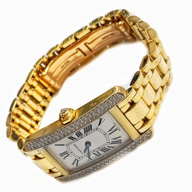 Cartier Great Condition Tank Americana 18 Karat Yellow Gold and Diamond Wrist Watch