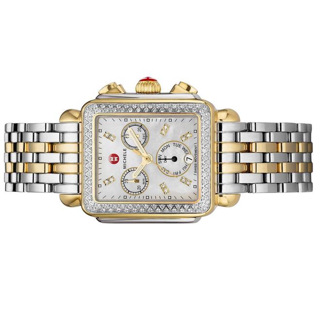 Michele Silver Gold Deco Two Tone Stainless Mother Of Pearl Diamond Dial Mww06p000108 Watch