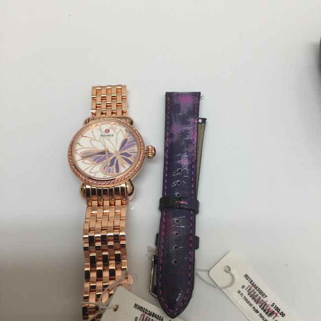 Michele Rose Gold Garden Party Topaz Purple Diamond Butterfly with Bracelet( Also Extra Purple Leather Bands Watch