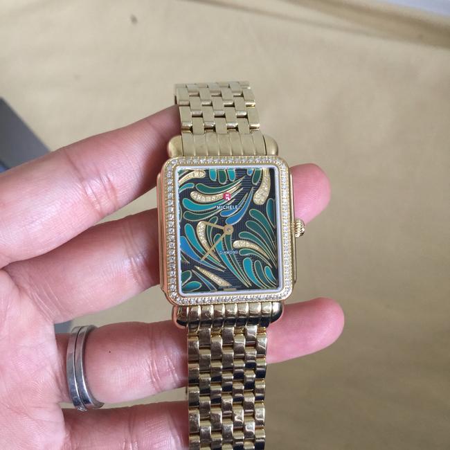 Michele Gold/ Green New 18mm Deco Ii Bijoux Diamond Mw06x01b0083 Watch