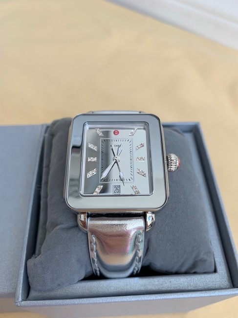 Michele Silver New Deco Sport High Shine Mirror Dial Leather Mww06k000021 Watch