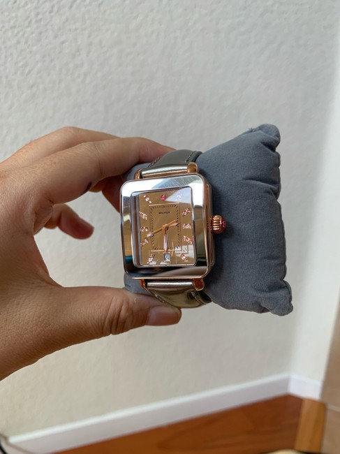 Michele Multicolor New Deco Sport High Shine Two Tone Mirror Dial Gunmetal Leather Watch