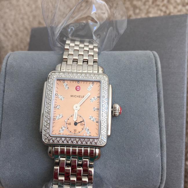 Michele Silver/ Rose Gold Nwt" Deco 16" Diamond Mop Diamond Dial Mw06v00a1068 Watch