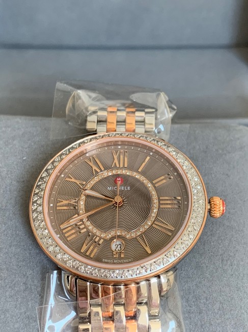 Michele Silver and Rosegold Serein 16 Mid Diamond Cocoa Diamond Dial 2 Tones Watch