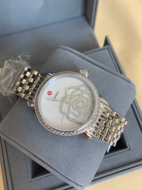 Michele Silver New White Mop Diamond Jardin Csx- Limited Edition Mw03t01a1058 Watch