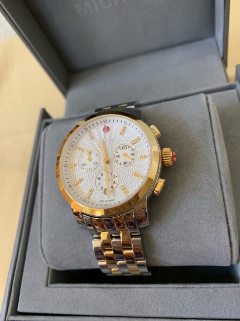 Michele Gold/ Silver Uptown Diamond Dial Two Tone Gold/ Mww25a000002 Watch