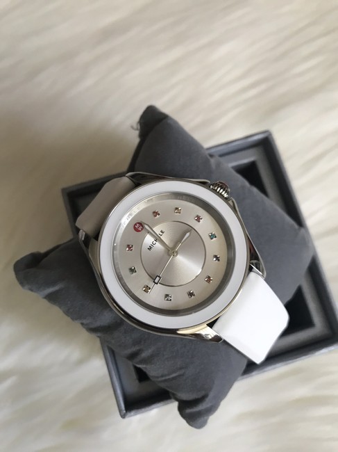 Michele White Silver " Interchangeable Strap" Cape Topaz Mww27a000007 Watch