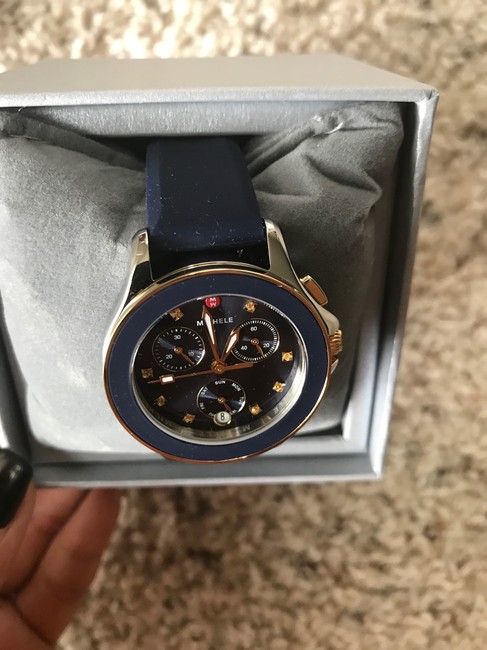 Michele Gold/ Silver/ Navy Cape Chronograph 2 Tone Mww27c000005 Watch