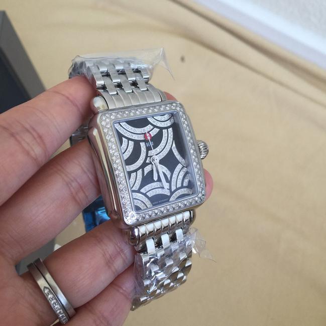 Michele Silver/ Black Art Deco Diamond Dial 0.96 Ct. Diamonds Watch