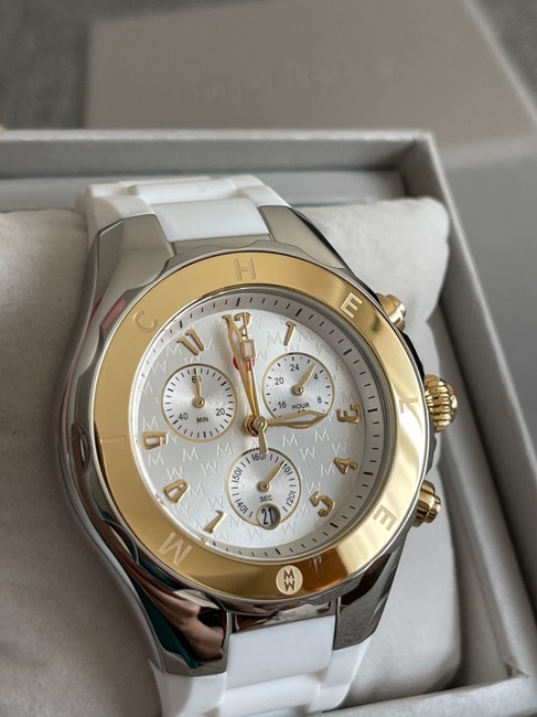 Michele White/ Silver-gold Jellybean Two-tone 18k Gold Mww12f000094 Watch