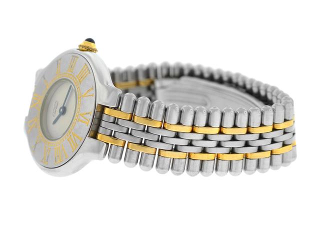 Cartier Yellow Gold Silver Ladies Must De 125000p Bullet Quartz Steel 28mm Watch