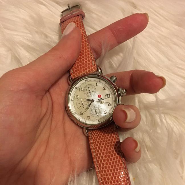 Michele Stainless Steel and Pink Csx Chronograph Mother Of Pearl Watch
