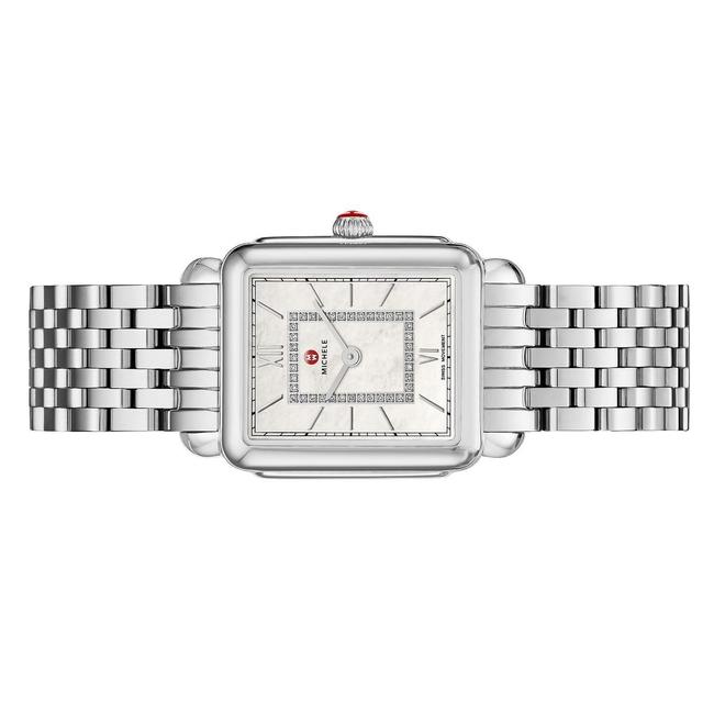 Michele Silver Deco Ii Mid Stainless Mother Of Pearl Diamond Mww06i000026 Watch