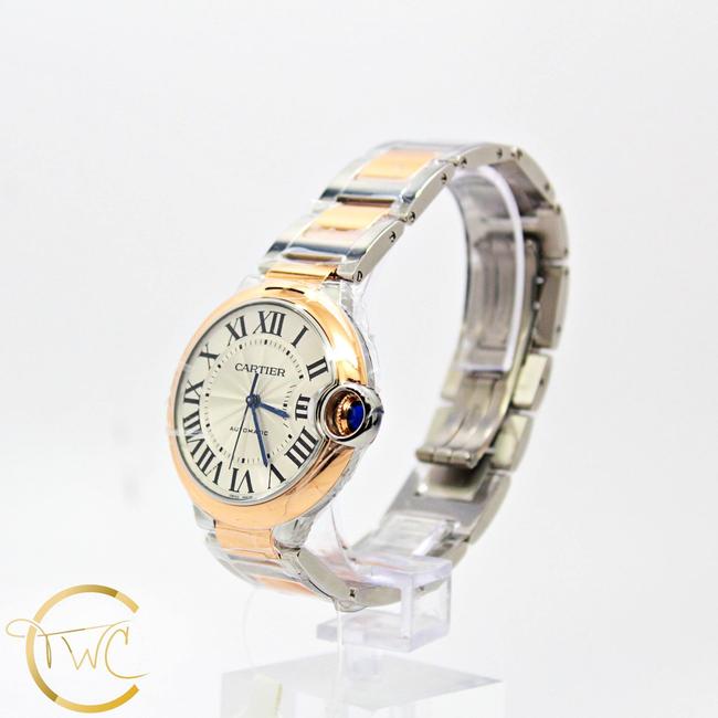 Cartier Silver Ballon Bleu 36mm Stainless Steel 18k Rose Gold Ref W2bb0003 Watch