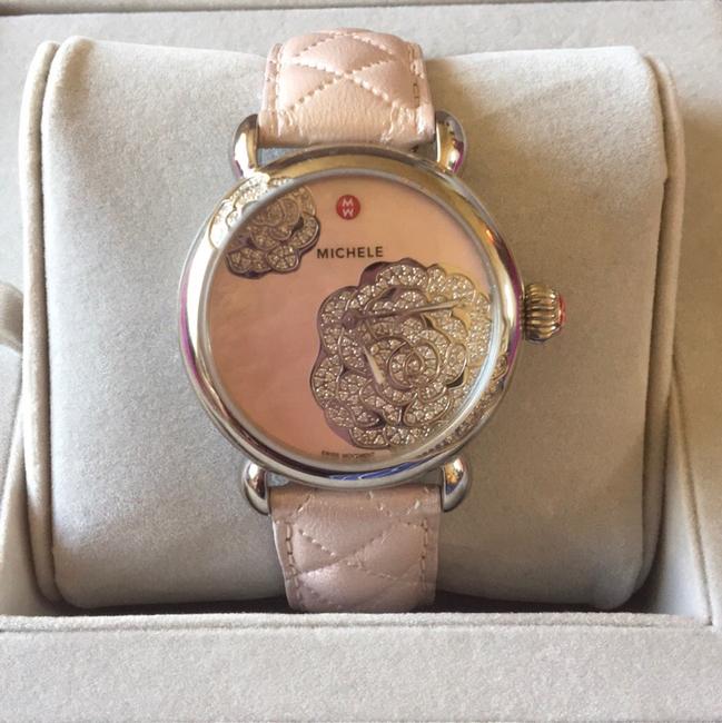 Michele Pink Csx Jardin Diamond Dial Quilted Watchband Limited Edition Watch