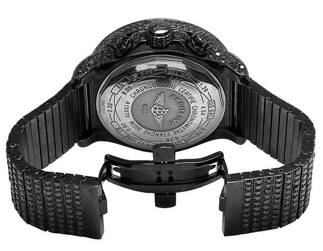 Breitling Black XL Custom A13370 Super Avenger Pvd Steel Diamond 48.5 Ct Watch