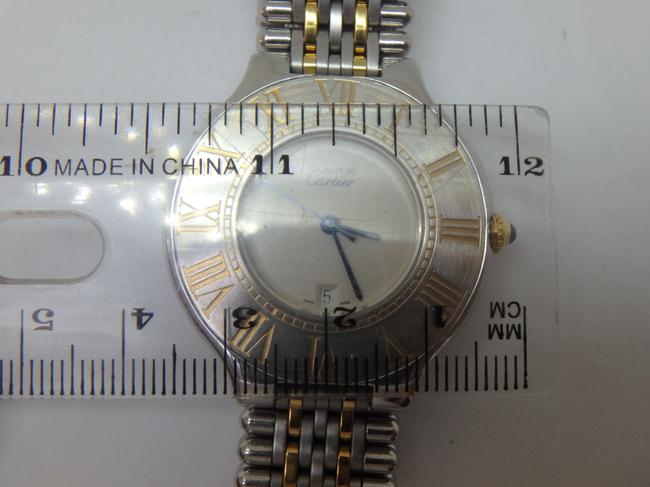 Cartier Ivory with Blue Steel Hands W Midsize Must De 21c 18kgp & St.steel Quartz W/Bracelet Watch