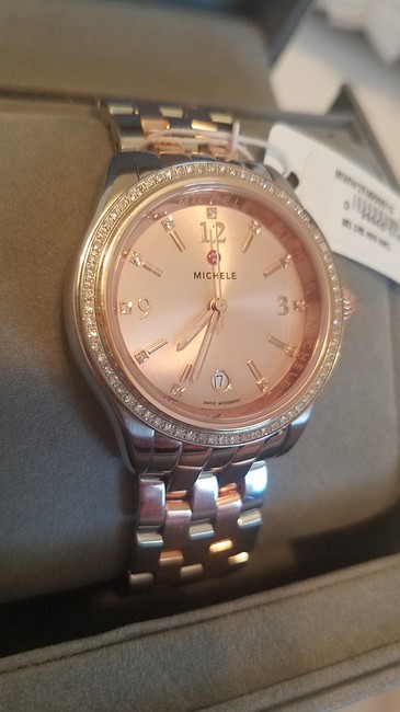 Michele Diamond Rose Gold & Silver Belmore Two Tone Gold/ Dial Watch