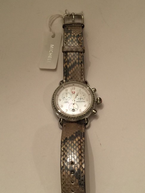 Michele Silver Csx 36 Ladies Diamond Gt Python Leather Chrono Quartz Watch